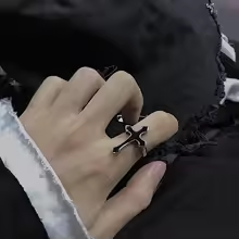 Big Cross Ring Thorns Heart Metal