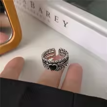 Big Cross Ring Thorns Heart Metal