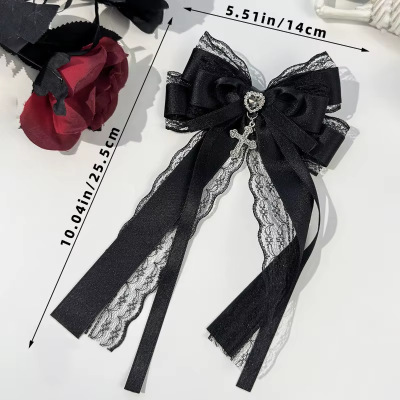 Dark Lace Bow Hair Accessory