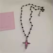 Gothic Y2K Pink Cross Heart Pendant